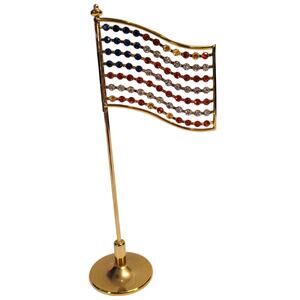 Minature Gold Tone Flag Pole with USA FLAG Colored Stones 6" FLAWED